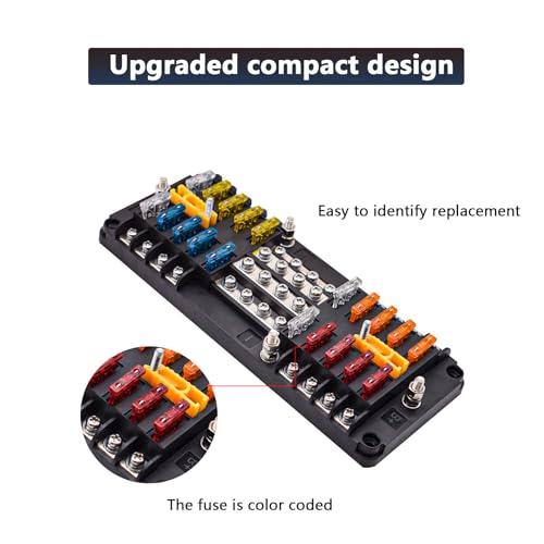 20 Way Blade Fuse Block 16 Circuit Fuse Holder Fuse DC SUB Panel with Ground and Cover for Car Boat Marine Trike Car Truck Vehicle SUV Yacht RV - Thumbnail 2