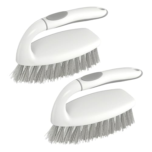 SetSail Heavy Duty Scrub Brush, Stiff Bristles Cleaning Brush with Non Slip Handle Shower Scrubber for Bathroom Kitchen Bathtub Tile Sink, 2 Pack(Grey White)