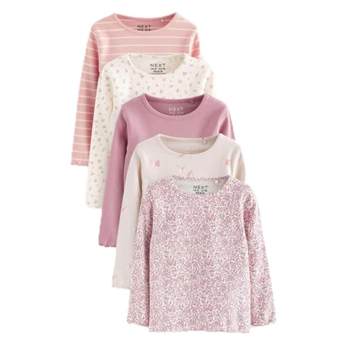 NEXT Mädchen Langärmelige gerippte Jerseytops im 5er-Pack Rosa 74-80