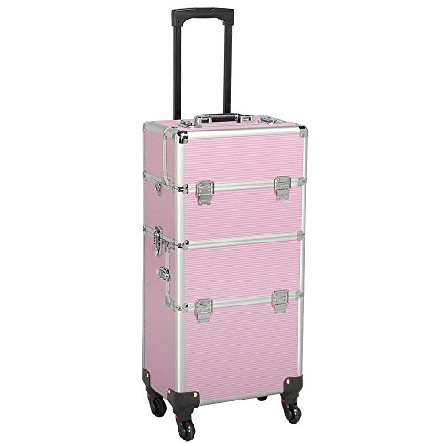 Yaheetech Maletín de Maquillaje Profesional Organizador Cosméticos Caja de Belleza 36 x 24 x 106,5 cm Rosa