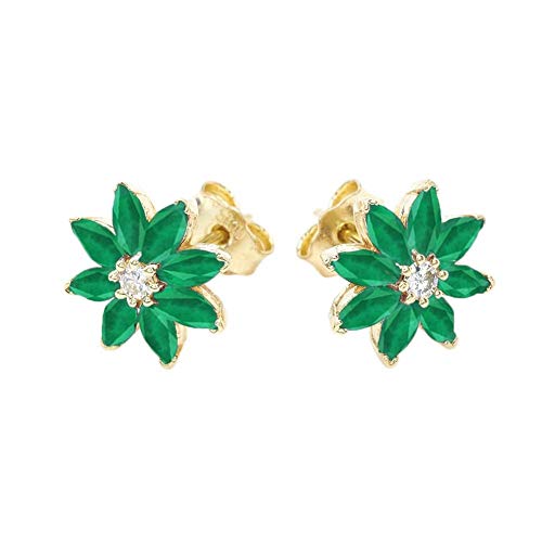 Exotic 14k Yellow Gold Daisy Diamond and May Birthstone Flower Stud Earrings