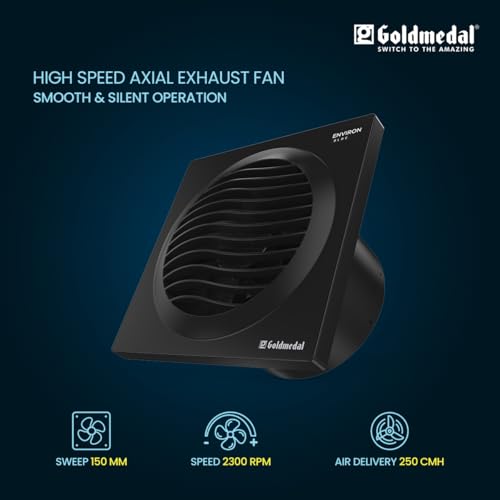 Image of Goldmedal Environ 150mm Energy Efficient 5-Watt BLDC Motor Exhaust Fan |CRNO Stamping |Easy Installation |Powerful Exhaust |High Speed |Detachable Front Grill - Black (Pack of 1) | High Speed ,Powerful Motor |2300RPM | Noiseless Ventilation | Detachable Front Grill | - Black
