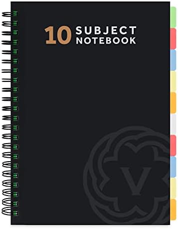 Vabe UK A4 Translucent Subject Notebook - 10 Dividers - 300 Pages ( 150 sheets ) - 100gsm White Ruled Paper - Thick Matte Laminated Cover (1, BLACK)