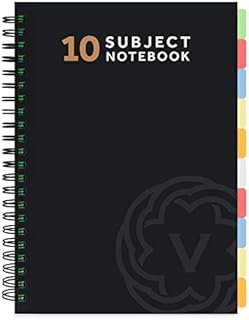 Vabe UK A4 Translucent Subject Notebook - 10 Dividers - 300 Pages ( 150 sheets ) - 100gsm White Ruled Paper - Thick Matte Laminated Cover (1, BLACK)