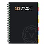 VABE UK A4 Subject Notebook with 10 Dividers - 300 Pages Lined Spiral Notebook (150 Sheets) - 100gsm Writing Pad - Large A4 Lined Jotter with Thick Matte Laminated Cover (Pack of 1, BLACK)