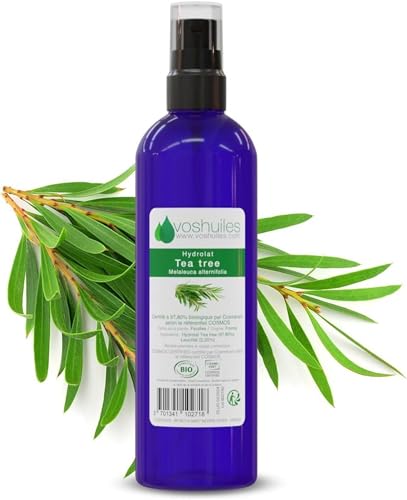 VOSHUILES - Hydrolat de Tea Tree COSMOS - Eau Florale Arbre à Thé Purifiante et Apaisante pour Soins de la Peau et Cheveux - 100% Pur et Naturel - 200 ml