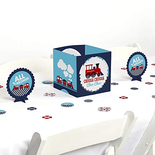 Big Dot of Happiness Railroad Party Crossing - Steam Train Birthday Party or Baby Shower Centerpiece & Table Decoration Kit