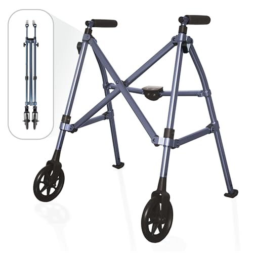 Stander Space Saver Walker Short, Lightweight Folding Rolling Mobility Aid for Juniors & Petite Adults, Compact 2-Wheel Disability Device with 6-inch Wheels & Rear Ski Glides, Cobalt Blue — gift idea from gifts for a caregiving mom