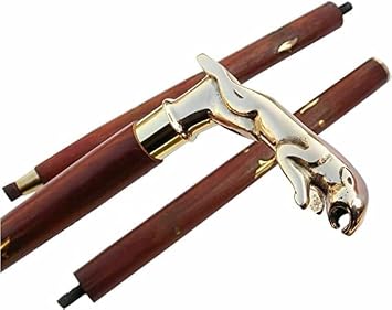 Designer Brass Jaguar Head Handle Walking Stick Antique Style Wooden Cane Designer Brass Golden Head Handle Walking Stick Antique Style Wooden Cane Gift