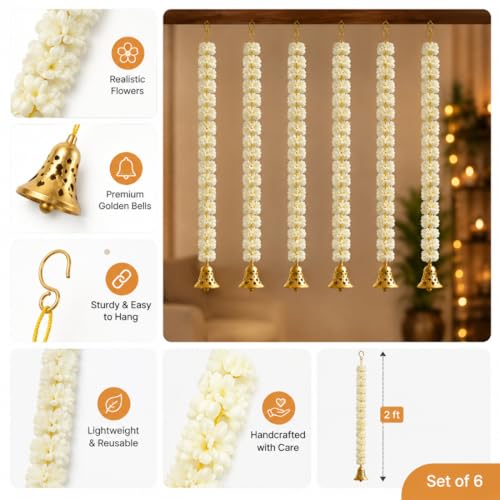 Image of Tia Crafts Handmade Artificial Decorative Mogra Bell Fluffy Garland, Size 2 Feet Used for Home /Office,Festival Navratri, Durga Pooa Christsmas Diwali Decoration (6)