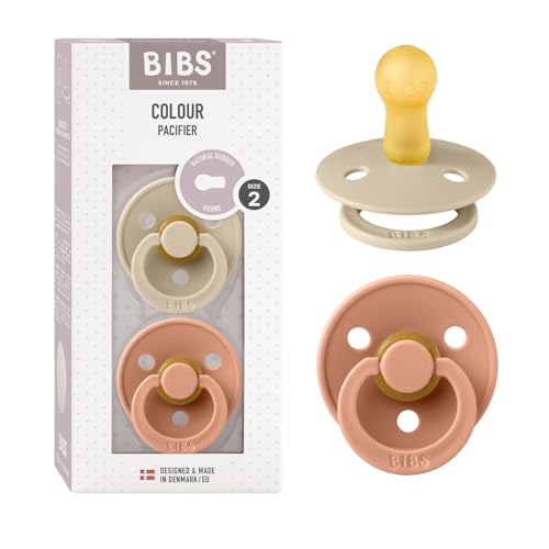 Image of BIBS Pacifiers Colour Collection | Natural Rubber Baby Pacifier | Set of 2 BPA-Free Soothers | Made in Denmark | 6+ Months (Pack of 2) | Vanilla /Peach