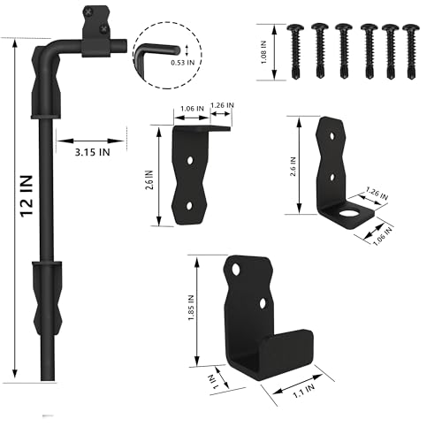 Image of Sdstone 12 Inch Heavy Duty Cane Bolt Gate Drop Rod,Gate Ground Latch Hardware for Wooden Fences,Metal Gates Doors Stopper for Gate Ground (Black Finish,1 Pack)