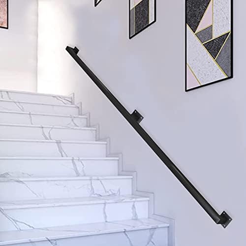 Stylish Black Wall-Mounted Safety Railing for Indoor/Outdoor Stairs - 1m Iron Pipe Handrail, Modern Home Decor Support, Durable & Secure Stair Guardrail