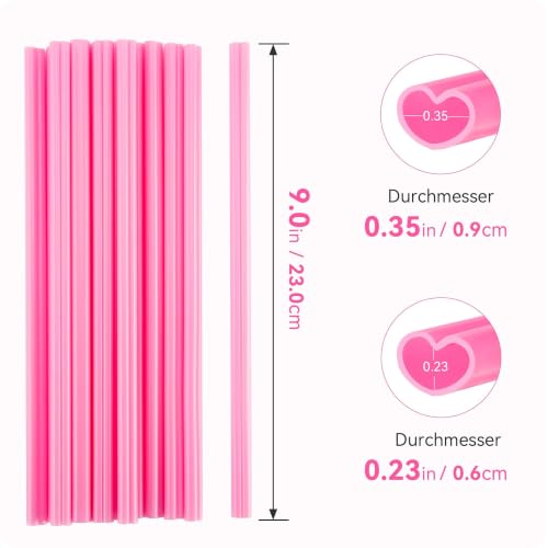 Image of 50pcs Heart-Shaped Pink & Red Straws, Individually Wrapped Drinking Straw