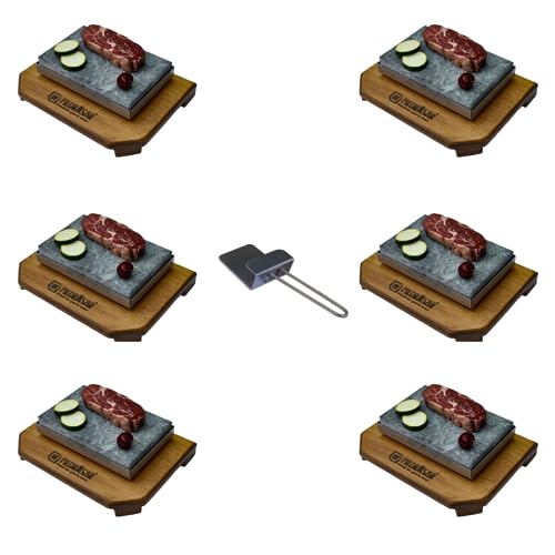 Piedra Volcánica Para Asar Carne A La Piedra De 13x20- Promocion 6 Sets Completos Personalizados Modelo Mussol