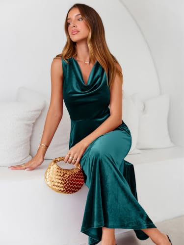 Simplee Womens Cowl Neck Velvet Fall Formal Wedding Guest Midi Dress 2026 — view 6