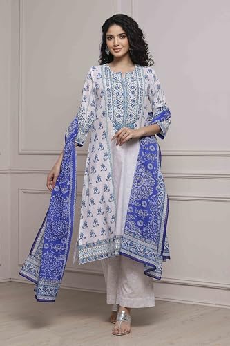 Image of BIBA Women Cotton Printed Straight Suit Set