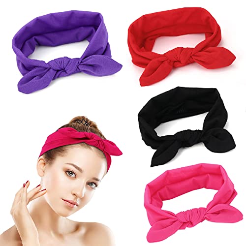 4 PCS Headbands for Women’s Hair,Elastic Head Scarf Women's Head Wrap,Knowbot Hair Bands Hair Wrap Retro Makeup Washing Face Headband Hair Accessories for Women Girls