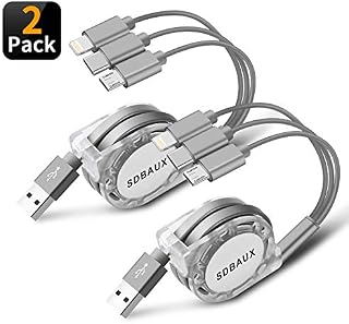 SDBAUX Multi USB Charger Cable Retractable 2Pack 4ft 3 in 1 Multiple Charging