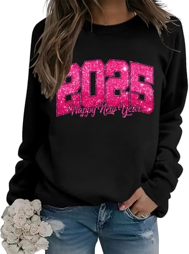 Sudadera de Feliz Año Nuevo 2025, camiseta de manga larga, suéter de Feliz Año Nuevo 2025, Negro, L
