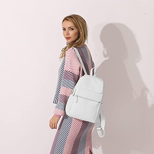 Image of zency 15 Colors Real Soft 100% Genuine Leather Women Backpack Fashion Ladies Travel Bag Preppy Style For Woman (Pure White)