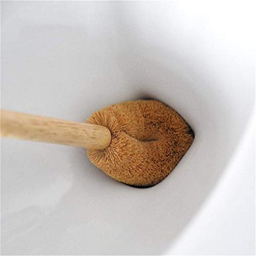 Image of 2 Pack Wooden Handle Toilet Brush, Natural Coconut Fibre Brush Head Cotton Lanyard Bathroom Cleaning Brush