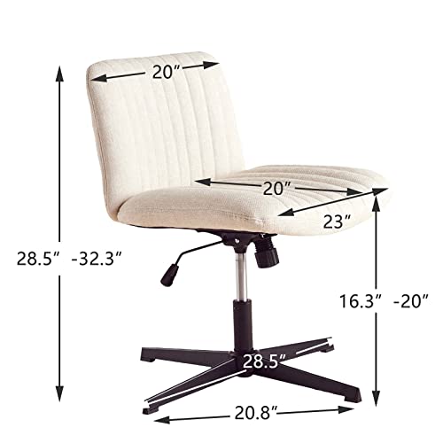 Sepnine Armless Office Chair No Wheels,Modern Fabric Wide Side Desk Chair,Swivel Ergonomic Computer Task Chair,Bedroom Vanity Chair,Mid-Back Accent Chair For Living Room (Linen, Beige) #TOP1