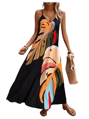 Image of GORGLITTER Women's Sleeveless V Neck Oversized Maxi Long Dress Boho Bump Friendly Graphic Casual Beach Flowy Sun Dress