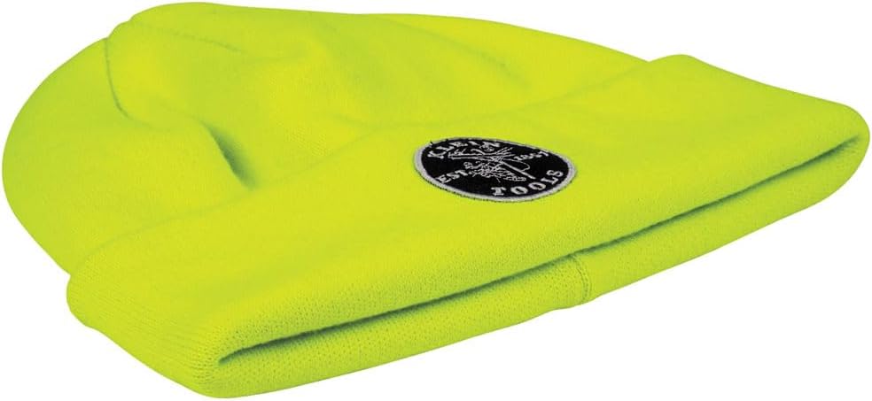 Klein Tools 60568 Heavy Knit Hat with Wide Cuff, Yellow, One Size Fits Most, Vintage Patch Logo