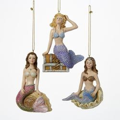 Kurt Adler, Set of 3, Resin Mermaid Beauty Ornaments, C6711