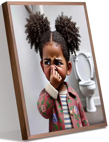 Funny Black Girl Bathroom Canvas Wall Art Humor African American Kids Stank Face Bathroom Unpleasant Smell Cover Nose Picture Wall Decor Print Artwork for Kids Washroom Toilet Home Decor Unframed