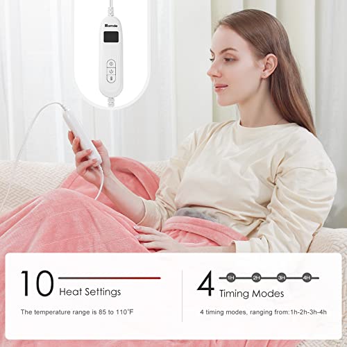 Homde Heated Electric Throw 50 Inch x 60 Inch Flannel Washable Blanket with 10-Heat Setting Auto-Off Controller for Bed or Couch, Double-Side (Pink and Gray) - Thumbnail 2
