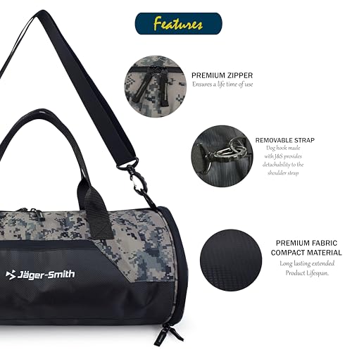 Image of Jager-Smith JSGB551(Black,Camouflage) Unisex Gym Bag with Shoe Compartment | Front Pocket with Bottle Holder