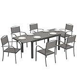 Outsunny Ensemble de meubles de jardin 7 pièces - Table extensible avec 6 chaises - Aspect bois - Cadre en aluminium - Résistant aux intempéries - Pour jardin, balcon, terrasse - Gris