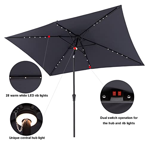 C-Hopetree 6.5 x 10 ft Rectangular Outdoor Patio Market Table Umbrella with Solar LED Lights, Anthracite by C-Hopetree - Image 4