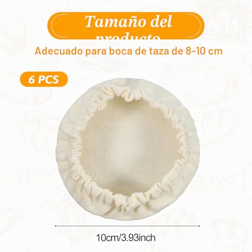 Miniatura 2 de Bewudy - Tapas De Tela Para Levadura 6 Unidades, Reutilizables, Tapa De Tela De Algodón, Para Hornear Pan De Levadura