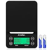 Ataller Digital Coffee Scale with Timer and Tare Function 0.1g, Multifunctional Kitchen Scales Food