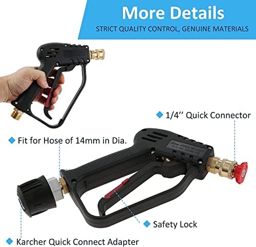 YUET High Pressure Washer Gun Handle with 5 Water Nozzle Tip,Water Wash Cleaner for Car Cleaning Kit(M22 14MM Fitting Hose Connector & 1/4" Karcher Kärcher Quick Connector) Power Wand 4350 PSI