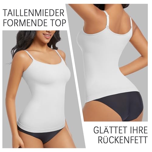 ONEW Shapewear Unterhemd Damen Bauchweg Formende Oberteile mit Spaghettiträger Kompressions Trägertop Taillentrainer Body Shaper Nahtlose Shaping Camisole Vest Top 2 Pack(Schwarz+Weiß M