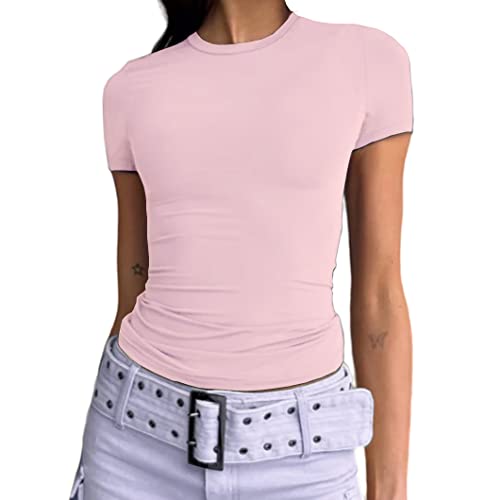 Image of Dwnval Womens Classic Short Sleeve Summer TOS Crew Neck Slim Fit Crop T Shirt