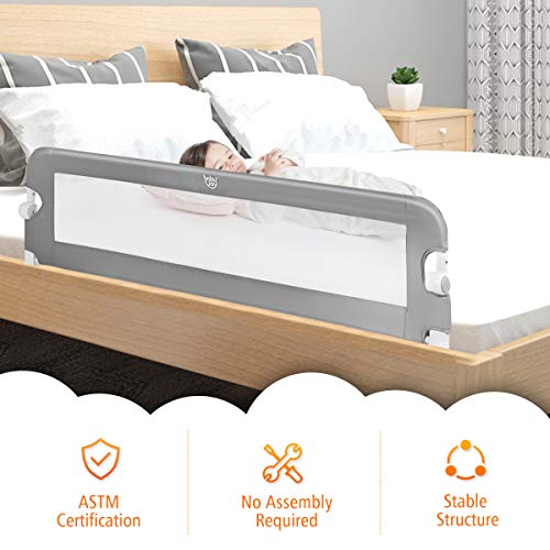 Baby Joy Bed Rails For Toddlers, Extra Long, Swing Down Safety Bed Guard For Convertible Crib, Folding Baby Bedrail For Kids Twin, Double, Full Size Queen & King Mattress (59-Inch, Gray) #TOP4
