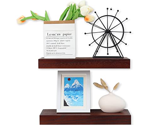 Niubest Floating Shelves, 16 Inch Natural Wood Wall Shelves, Dark Walnut Thick Wall Mounted Shelves For Bathroom,Living Room,Bedroom,Kitchen,Office Decor, Set Of 2 #TOP20