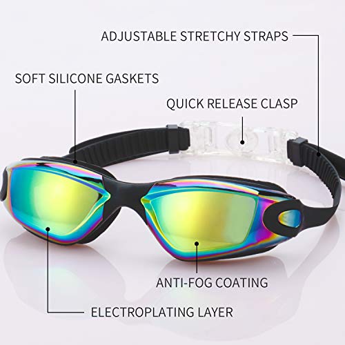 Romoc 4 Pack Kids Swim Goggles Ages 6-14 Uv Protection Anti Fog No Leaking Pool Swimming Goggles For Boys Girls Youth Christmas Gift (Black+Purple) #TOP5