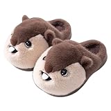 Cute Squirrel Slippers for Women Plush Animal Slippers Warm Fuzzy House Shoes for Indoor Use (dark brown,5)