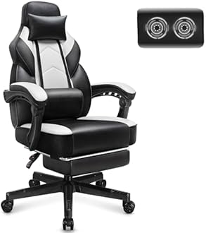 Meilocar Gaming Chair for Adult, Video Game Chair Computer Chairs with Footrest Big and Tall Gaming Chair with Massage Lumbar Support Height Adjustable and 360° Swivel Seat White