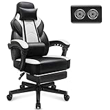 Meilocar Big and Tall Gaming Chair for Adults, 330lbs Heavy Duty Computer Chair with Footrest, Video Game Chair, Massage Lumbar Support, Wide Seat High Back Reclining Desk Chair, White