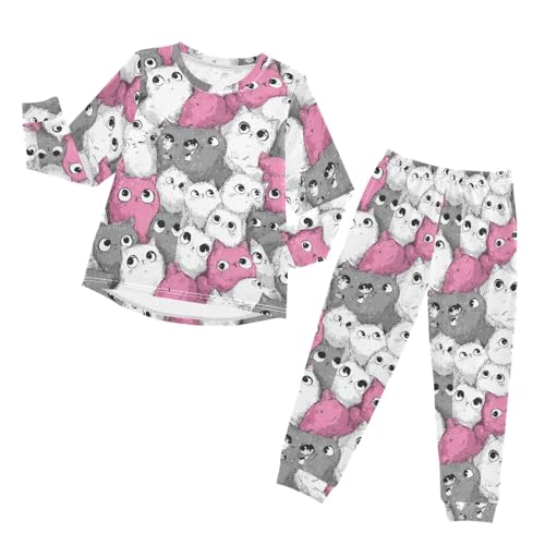 Long Sleeve Pajama Set for Girls Boys Kids,Cute Cats Kawaii Comfy Nightwear Soft Loungewear,Family Matching PJs Underwear Set 4T
