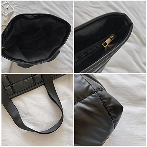 Puffer Tote Bag Large Quilted Puffy Tote Bag Soft Down Cotton Padded Shoulder Bag Quilted Bag For Womens Handbag Silver #TOP4