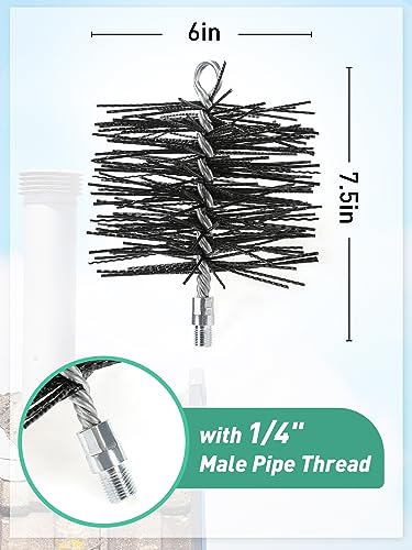 Chimney Cleaning Brush with Standard 1/4\" NPT End Fitting- 6 Inch Fiberglass Chimney Brush for Cleaning Chimney Hearth Fireplace
