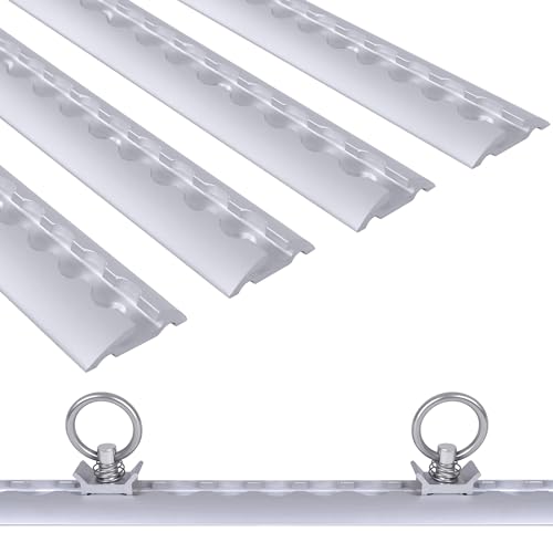 UISEBRT Ensemble de 4 pièces de 100 cm de rail d'arrimage en aluminium - Rail d'arrimage demi-circulaire avec 10 attaches en argent - Rail percé pour la sécurisation des charges pour VTT, camions et